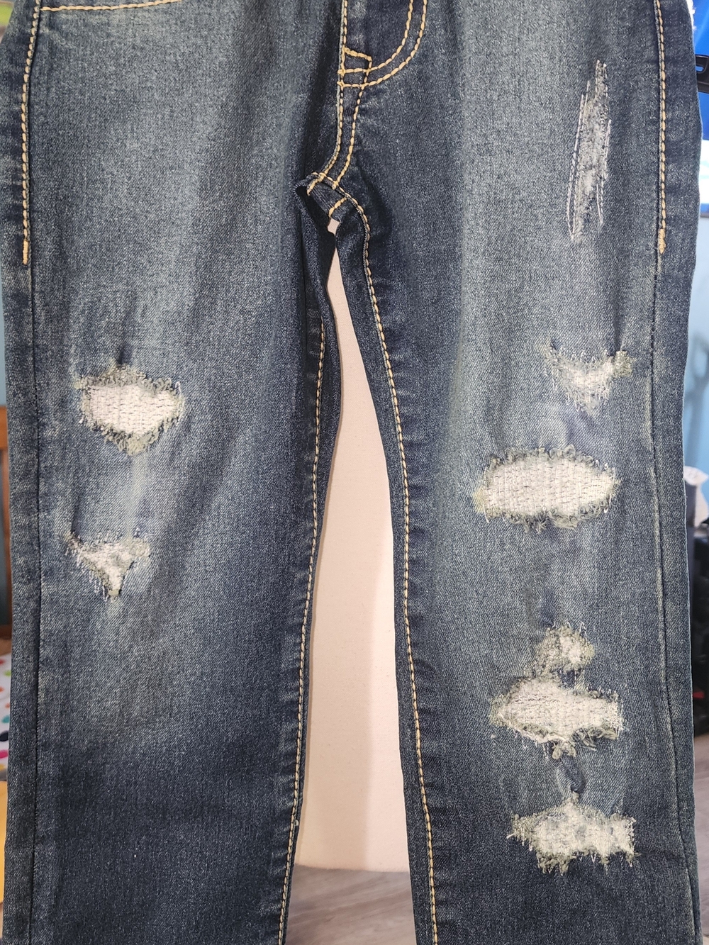 True Religion Kid's Distressed Blue Slim Straight Jeans Sz 6 NWT